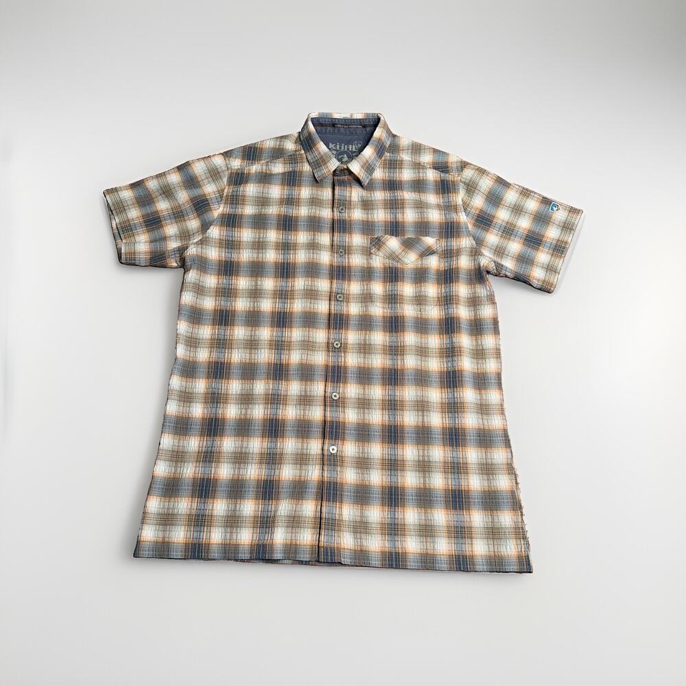 Kuhl Men's Seersucker Hiking Button Up Camp Shirt Large Green Plaid